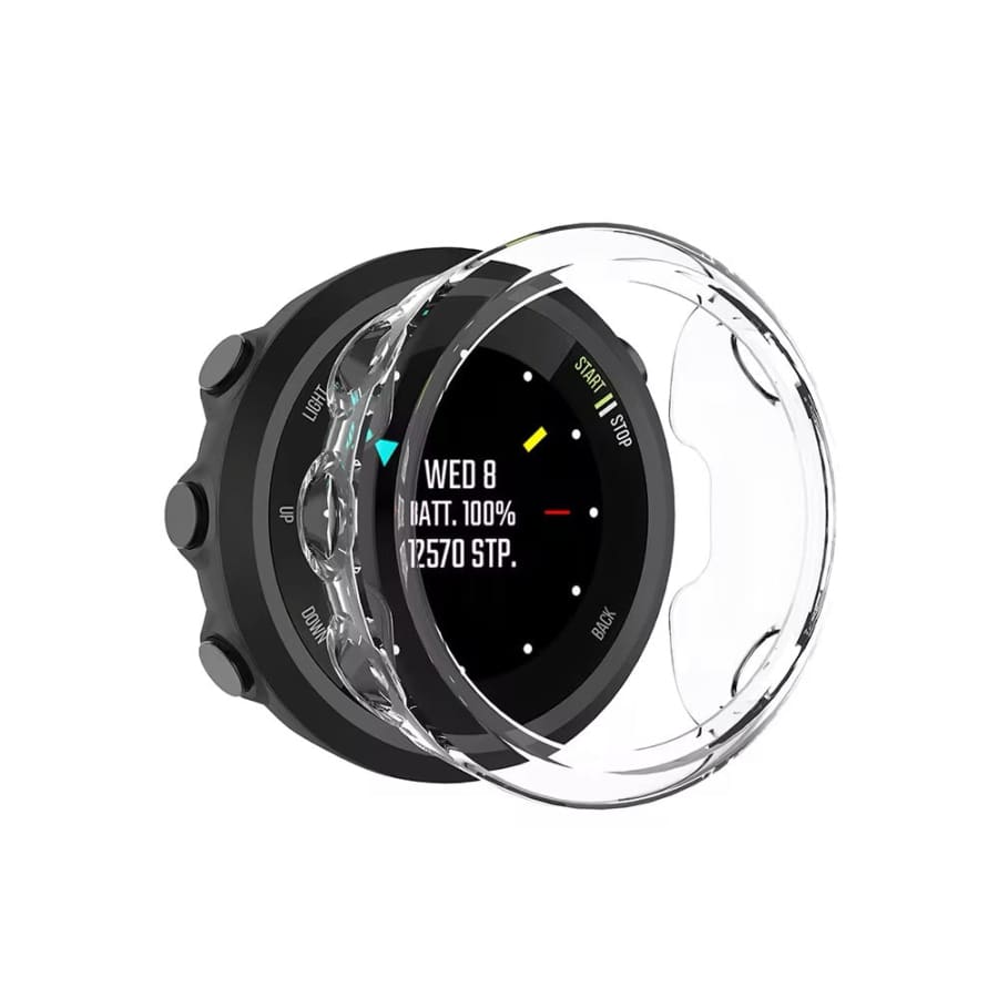 Clear protective case for Garmin Forerunner 45S smartwatch, designed to safeguard the watch while maintaining its sleek appearance.