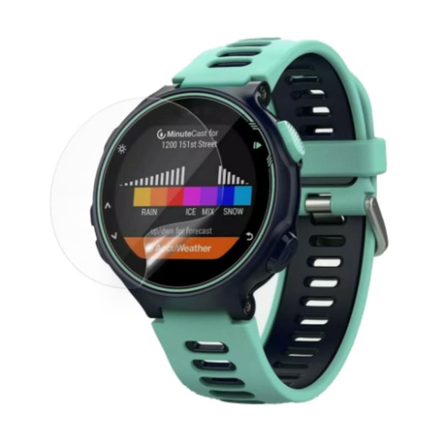 Hydrogel screen protectors for Garmin Forerunner 735 and 735XT watch, pack of 6, showing clear, flexible protective film on watch screen