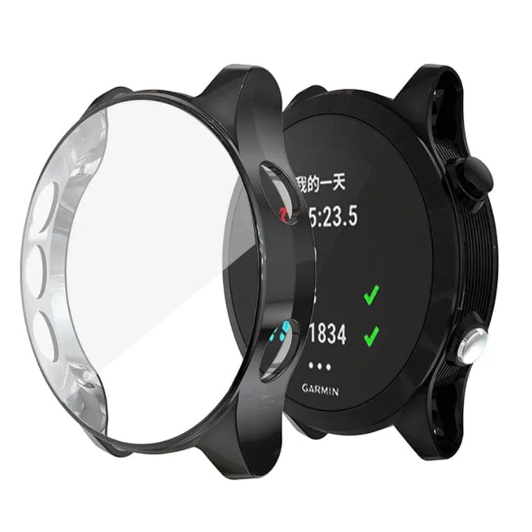 Black protective case for Garmin Forerunner 945 watch, designed to safeguard the smartwatch from scratches and impacts.