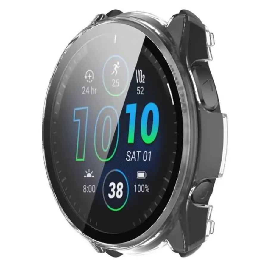 Clear protective watch case for Garmin Forerunner 965 by Habicare, showing a transparent cover fitting the smartwatch.