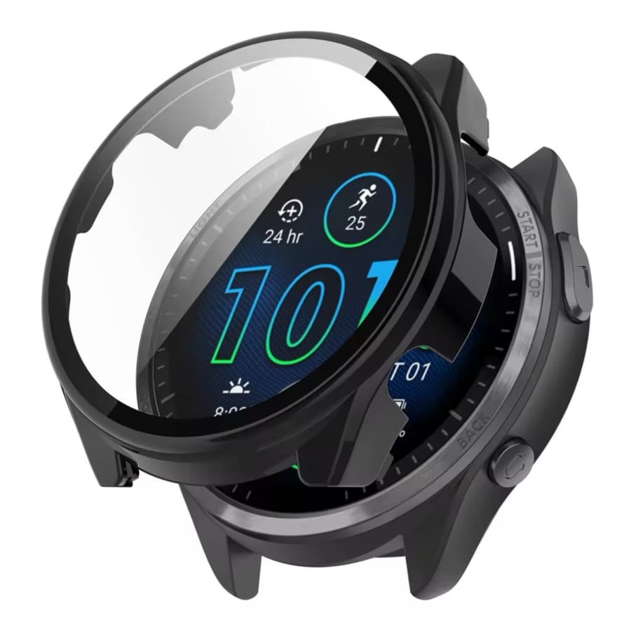 Black protective case for Garmin Forerunner 965 smartwatch, designed to safeguard the watch from scratches and impacts.