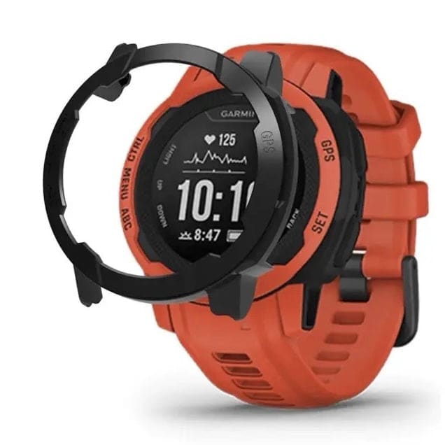 Black protective case for Garmin Instinct 2 Series 45mm watch, designed to safeguard the watch screen and body.