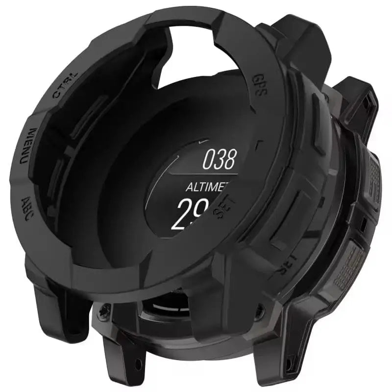Black Habicare protective case for Garmin Instinct 3 45mm watch, offering durable coverage and style.
