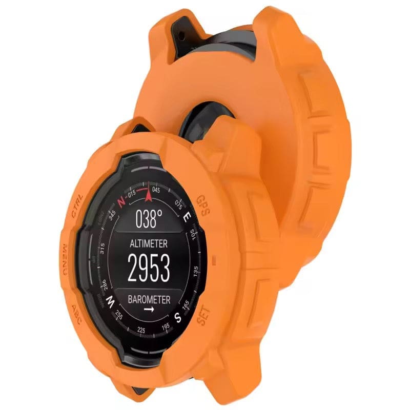 Orange protective case for Garmin Instinct 3 (45mm) watch, rugged and durable, designed to safeguard the smartwatch.