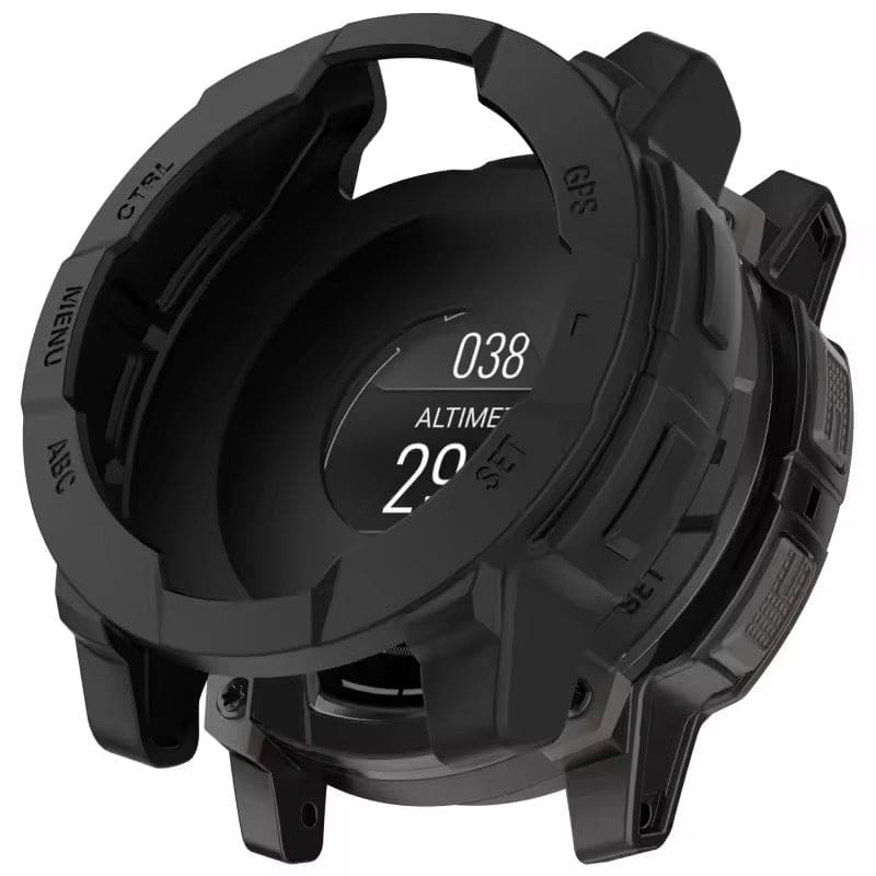 Black protective case for Garmin Instinct 3 (50mm) watch, designed to safeguard the digital watch from scratches and impacts.