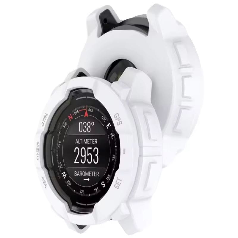 White protective watch case for Garmin Instinct 3 (50mm), designed to safeguard outdoor smartwatch from scratches and impacts.