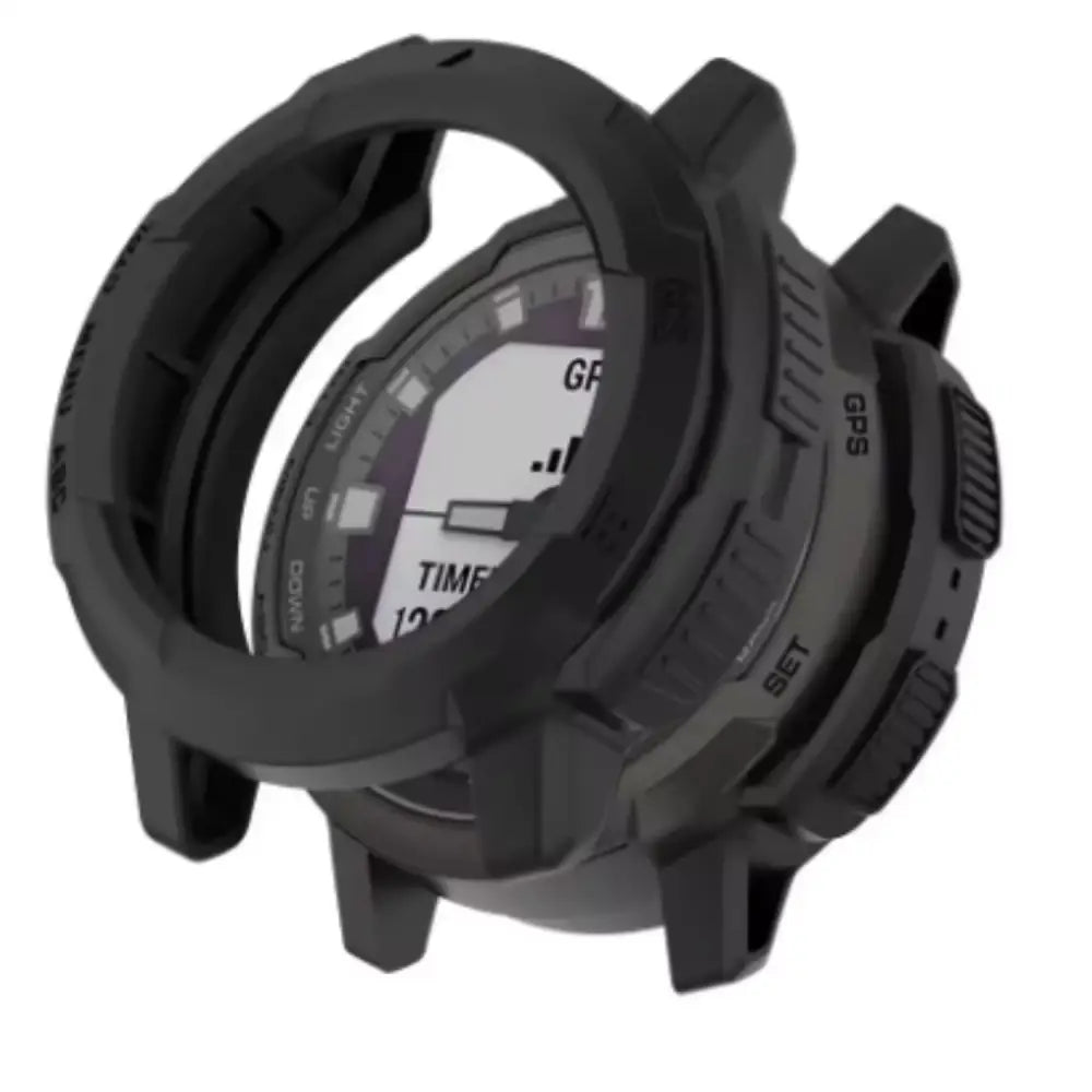 Black Habicare protective case for Garmin Instinct Crossover watch, providing durable coverage and protection.