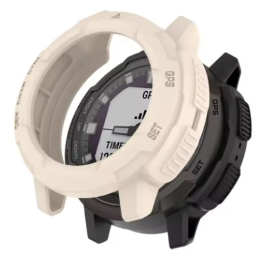 Ivory protective watch case for Garmin Instinct Crossover smartwatch, designed to shield the bezel and enhance durability.