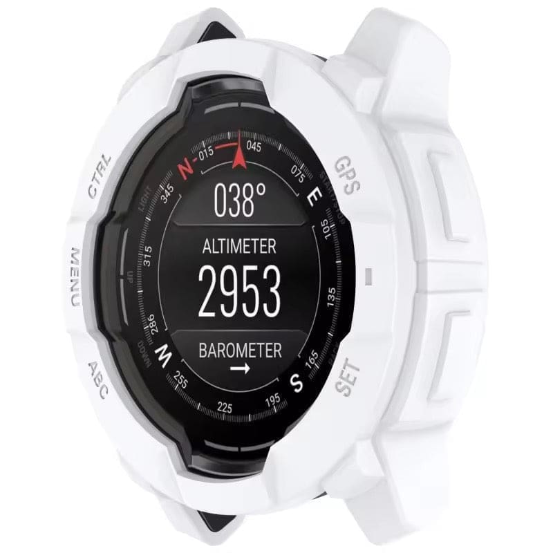 White protective watch case for Garmin Instinct E 45mm, designed for outdoor digital watch protection.