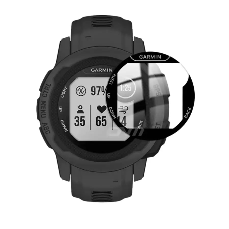 Set of five Habicare Garmin Instinct watch screen protectors showing clear, durable covers for smartwatch protection.