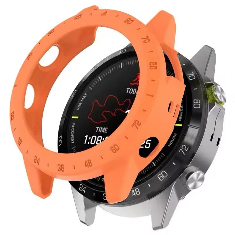 Orange protective watch case for Garmin MARQ Series, made by That Watch Shop, designed to safeguard the smartwatch.
