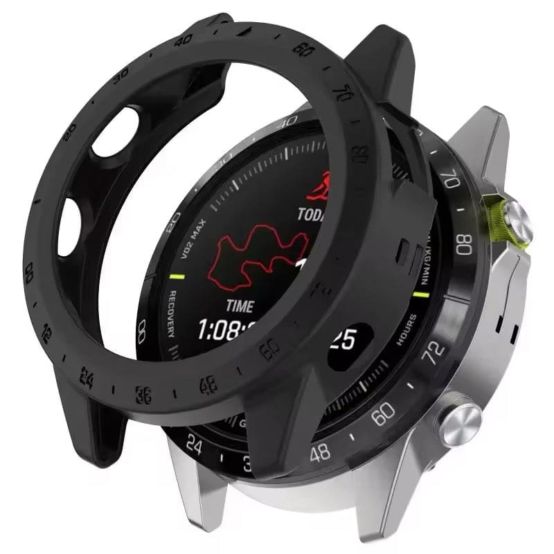 Black protective watch case for Garmin MARQ Series, designed to safeguard the smartwatch bezel and body.