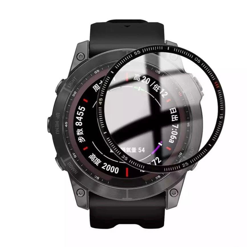 Two Garmin Tactix 7 watch screen protectors in clear packaging, designed to protect the watch display from scratches and damage.