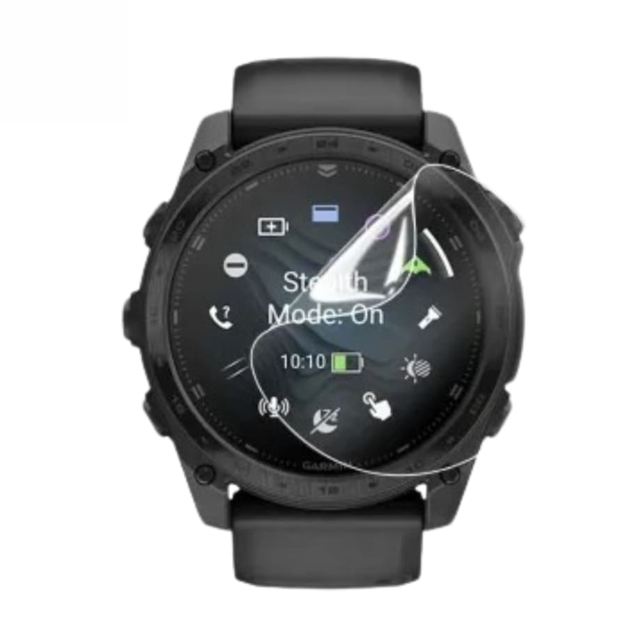 Hydrogel screen protectors for Garmin Tactix 8 47mm smartwatch, pack of 6, showing clear protective films on the watch face.