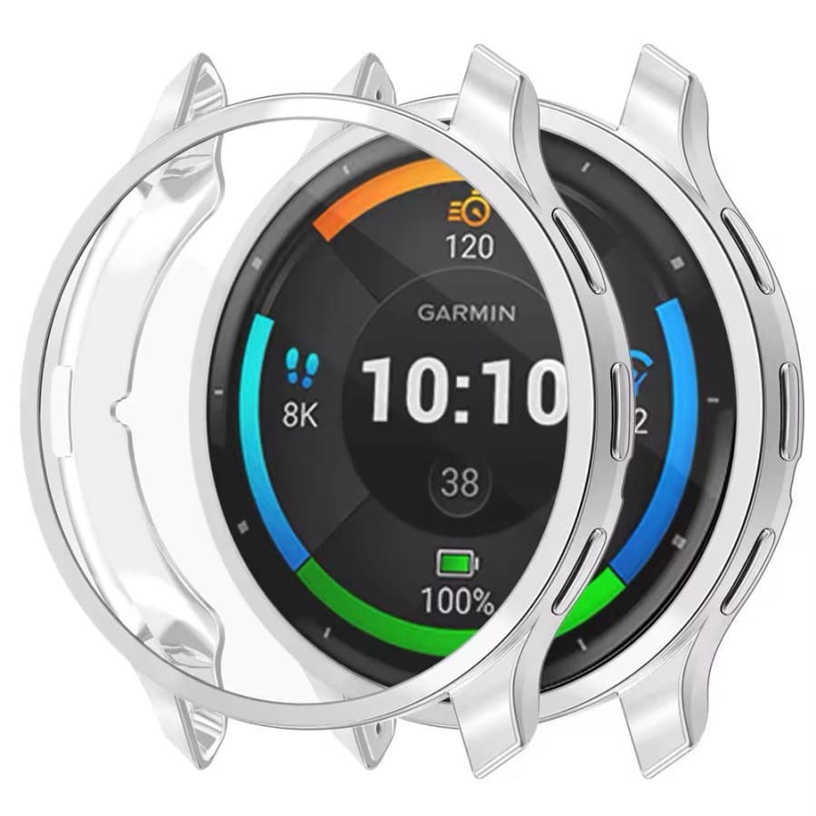 Clear protective case for Garmin Venu 3 watch, silver color, made of durable material, fits snugly around the watch.