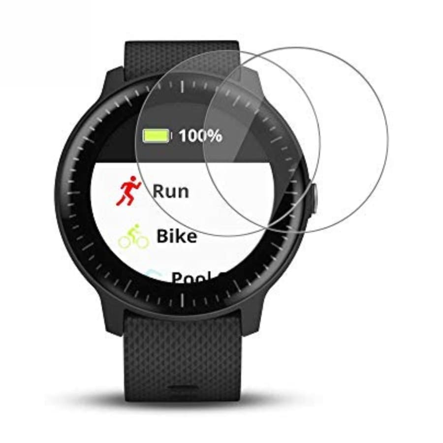 Two Garmin Vivoactive 3 Music screen protectors in a pack, clear watch case protectors for enhanced screen durability.