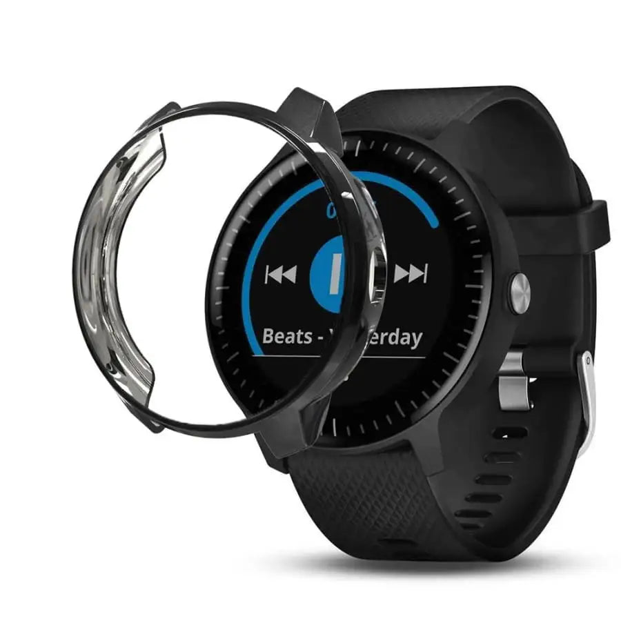 Black Habicare protective case for Garmin Vivoactive 3 watch, providing durable coverage and style.