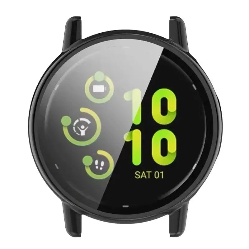 Black Habicare protective watch case for Garmin Vivoactive 5, designed to shield the smartwatch from scratches and impacts.