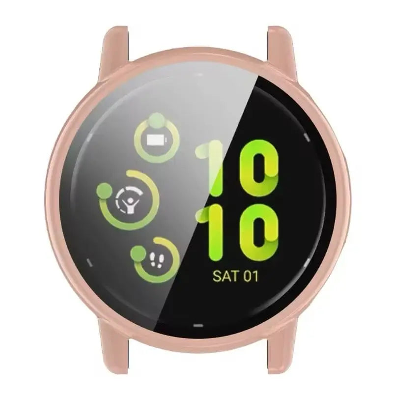 Pink Habicare protective case for Garmin Vivoactive 5 watch, snugly fitting and showcasing a sleek, durable design.