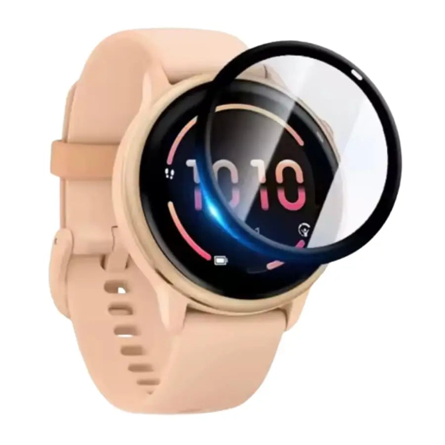 Set of five Habicare tempered glass screen protectors for Garmin Vivoactive 6 smartwatches, offering durable, clear protection.