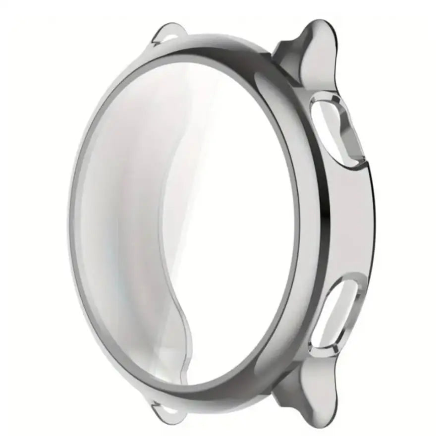 Silver Habicare protective watch case for Garmin Vivoactive 6, shown fitted around the smartwatch with a sleek design.
