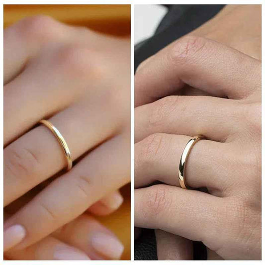 Gold plated stainless steel band ring with glossy mirror finish, 2mm wide, plain and polished, from Glitters Stainless Steel Rings collection.