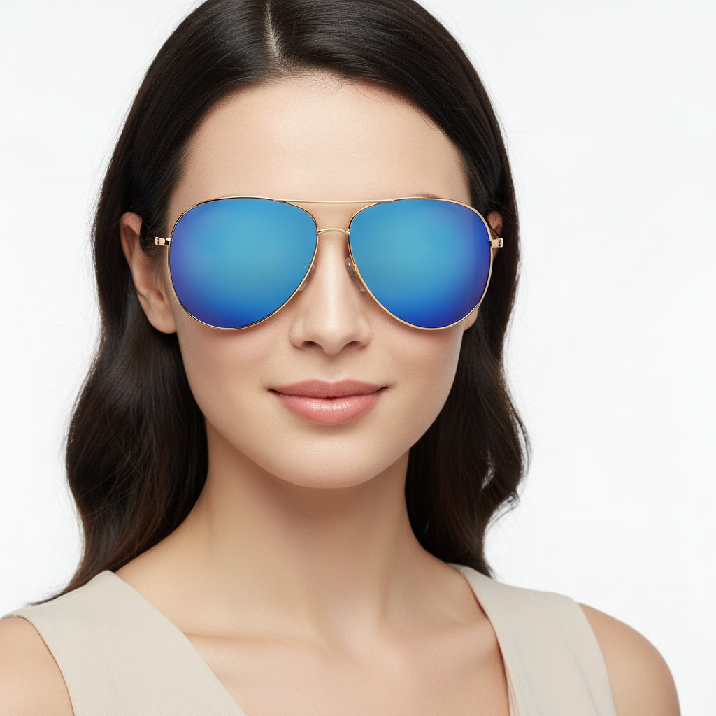 Polarized blue mirrored lens sunglasses by dealonline.co.nz, stylish frame with reflective blue lenses for sun protection and fashion.