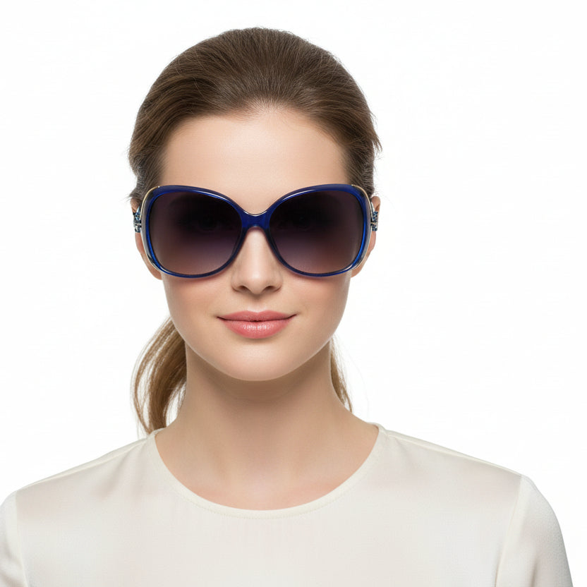Blue dealonlinenz polarized sunglasses with rhinestone fox frame, stylish and UV protective for outdoor wear