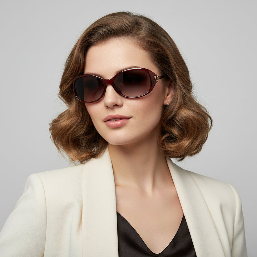 Dealonlinenz polarized gradient lens sunglasses in red with sleek frame, featuring stylish design and tinted lenses for UV protection.