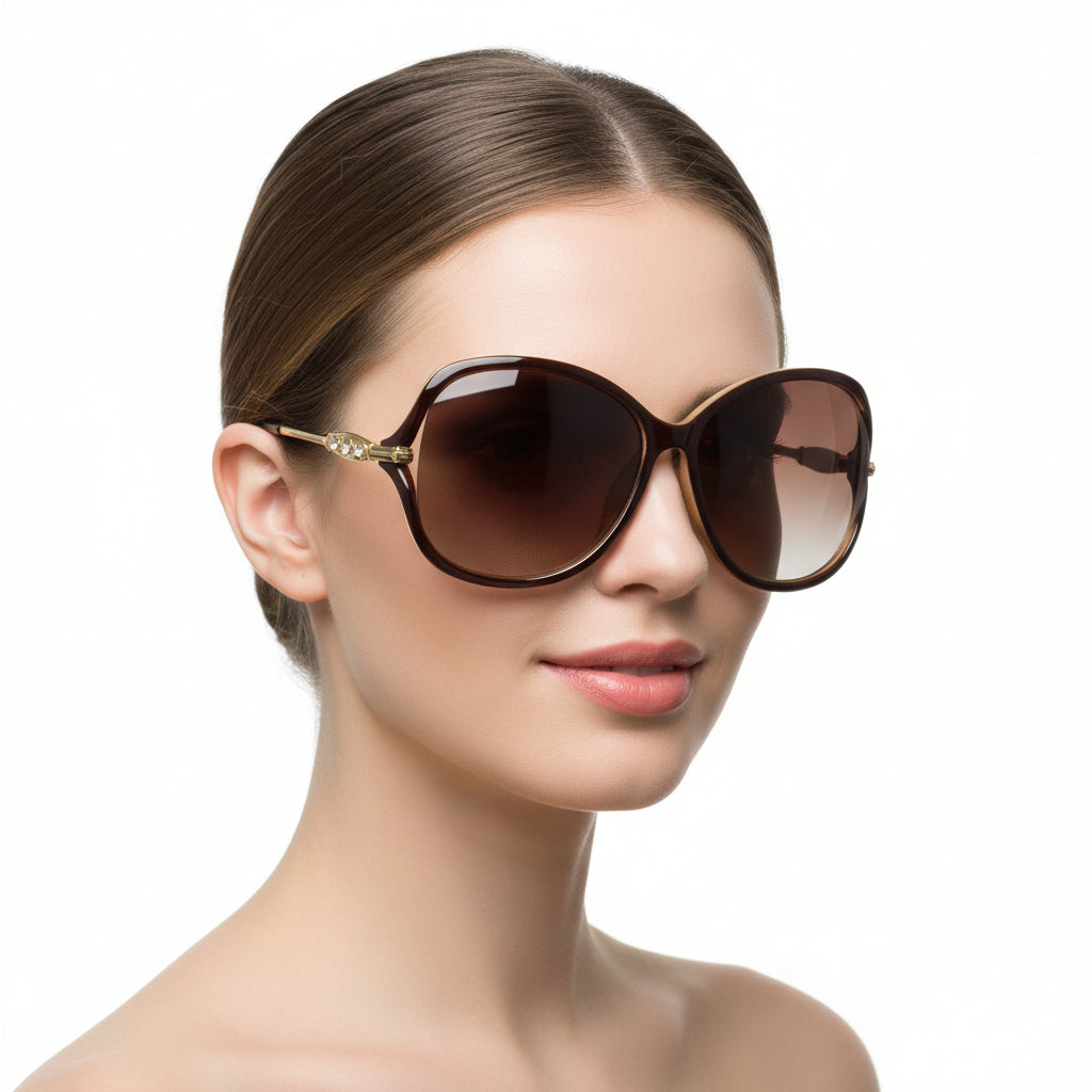 Brown dealonlinenz polarized sunglasses with rhinestone deco, stylish sunglasses with tinted lenses and decorative rhinestones.
