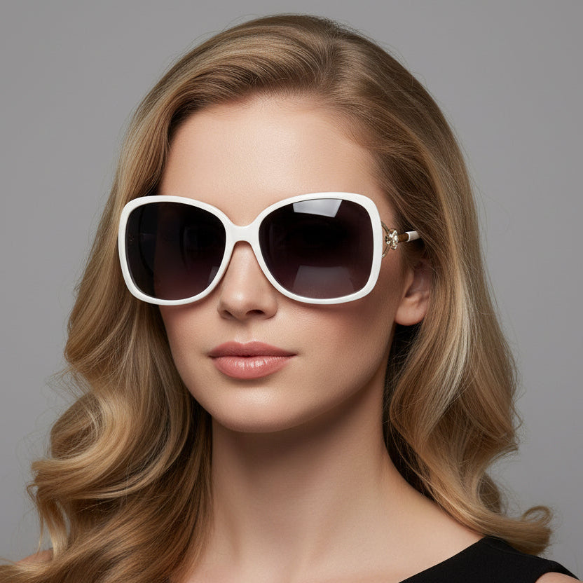 Polarized Lens Flower Deco Sunglasses - WHITE dealonline.co.nz