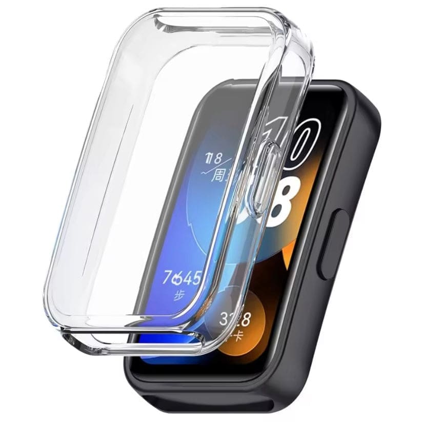 Clear protective case for Huawei Band 10, designed to shield the watch screen from scratches and impacts, by That Watch Shop.