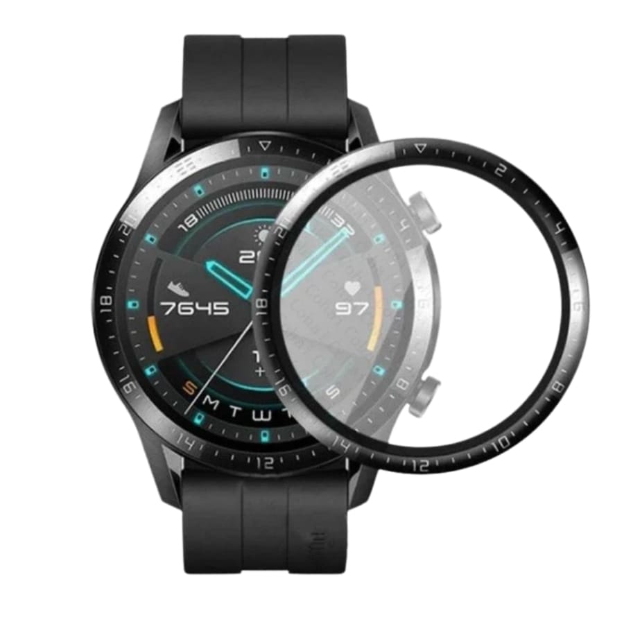 Set of two Huawei GT 2 46mm watch screen protectors, clear protective covers for smartwatch screens.