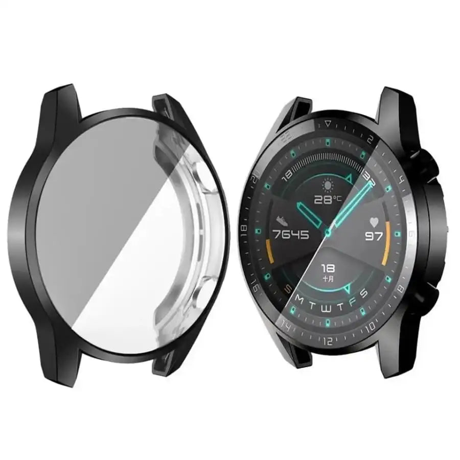 Black Habicare protective case for Huawei GT 42mm smartwatch, showing a snug fit and durable design.