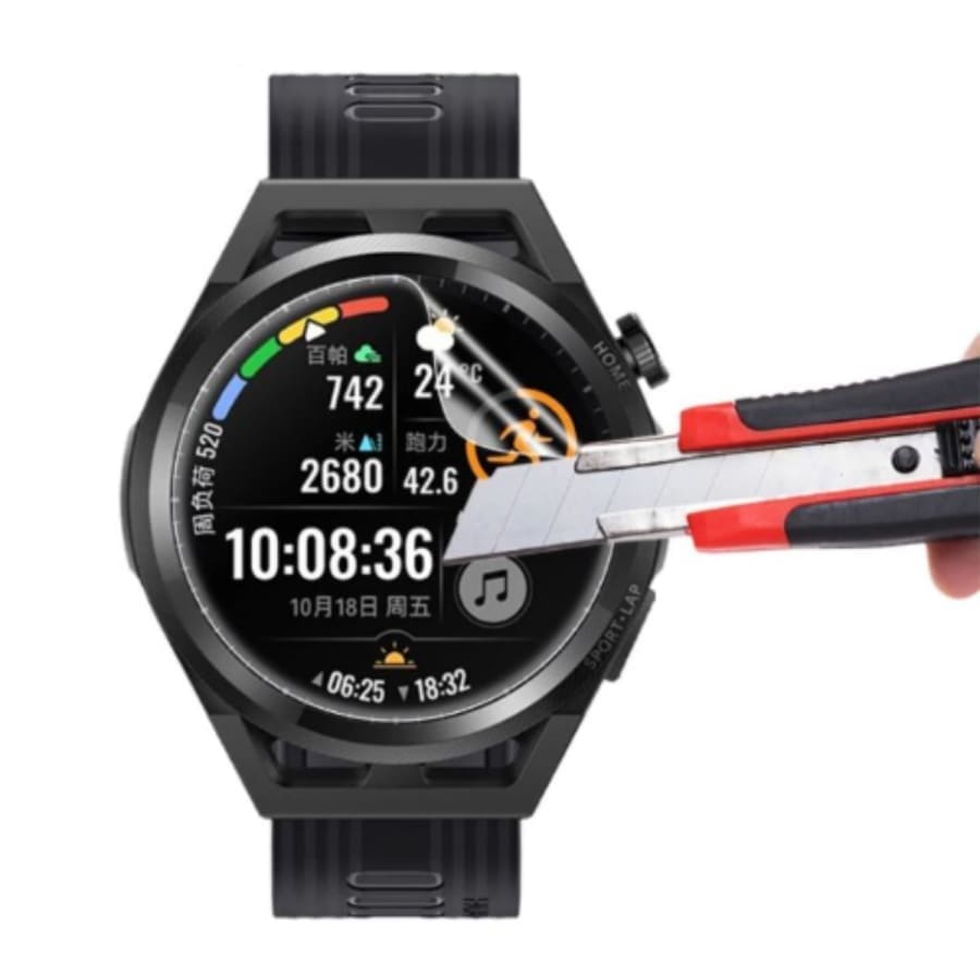 Six hydrogel screen protectors for Huawei GT Runner smartwatch, designed to shield and preserve the watch screen.