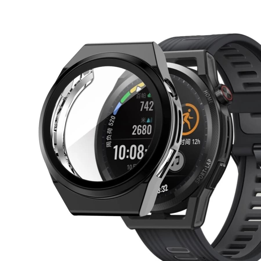 Black protective case for Huawei GT Runner smartwatch, designed to shield the watch from scratches and impacts.