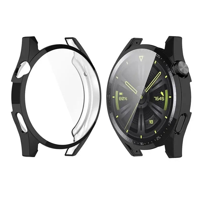 Black Habicare protective case for Huawei GT3 46mm smartwatch, durable cover with precise cutouts for screen and buttons.