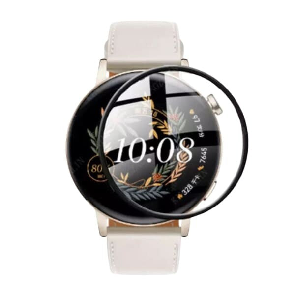Pair of Huawei GT3 Pro 43mm watch screen protectors, clear plastic covers fitting the smartwatch screen, anti-scratch protection.