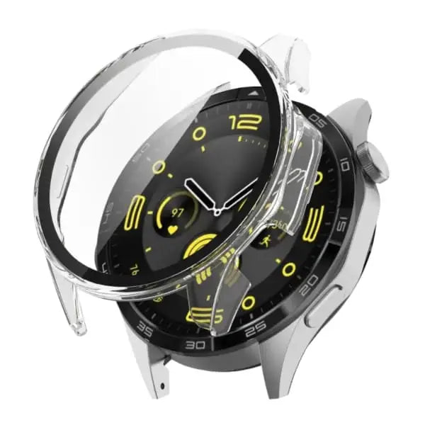 Clear Habicare protective case for Huawei GT4 46mm watch, featuring a transparent design with a border for added protection.