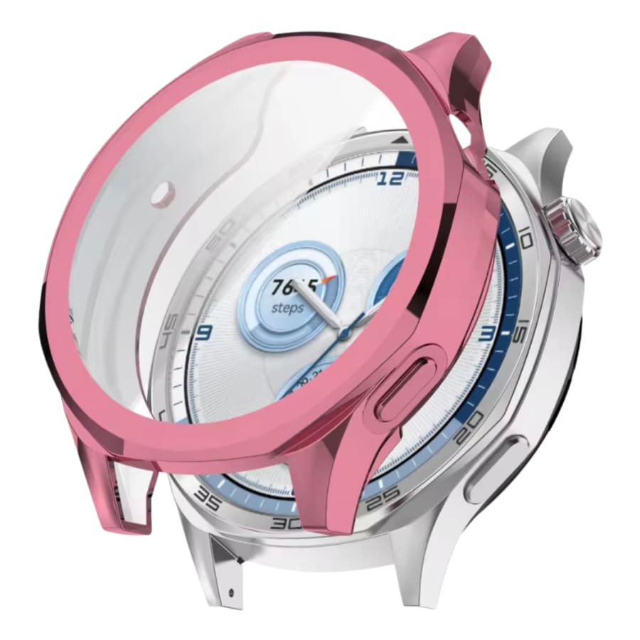 Pink protective case for Huawei GT5 41mm smartwatch, made by That Watch Shop, shown on the watch with clear accents.