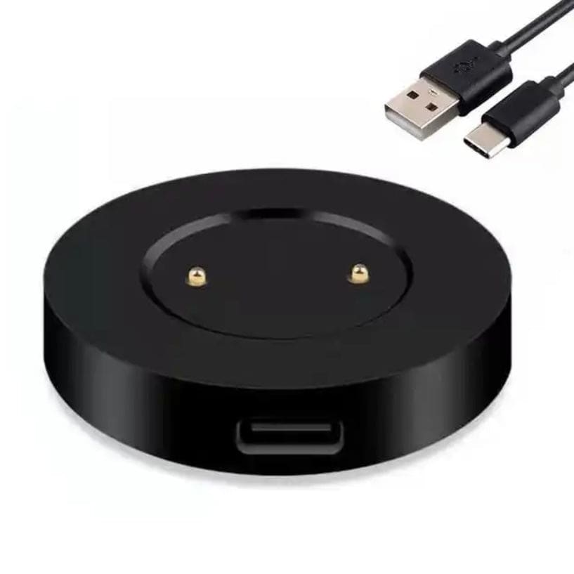 Black Huawei Watch charger dock connected via USB-C cable, designed for easy charging of Huawei smartwatches.