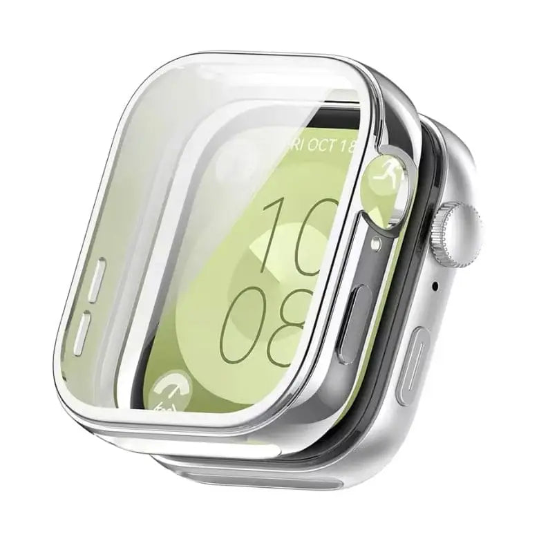 Silver Habicare protective case for Huawei Watch Fit 3, designed to safeguard the smartwatch with a sleek, durable cover.