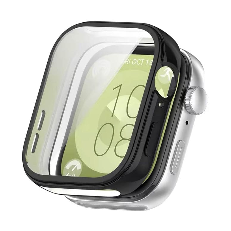 Black protective case for Huawei Watch Fit 3, made by That Watch Shop, designed to shield and enhance the smartwatch.