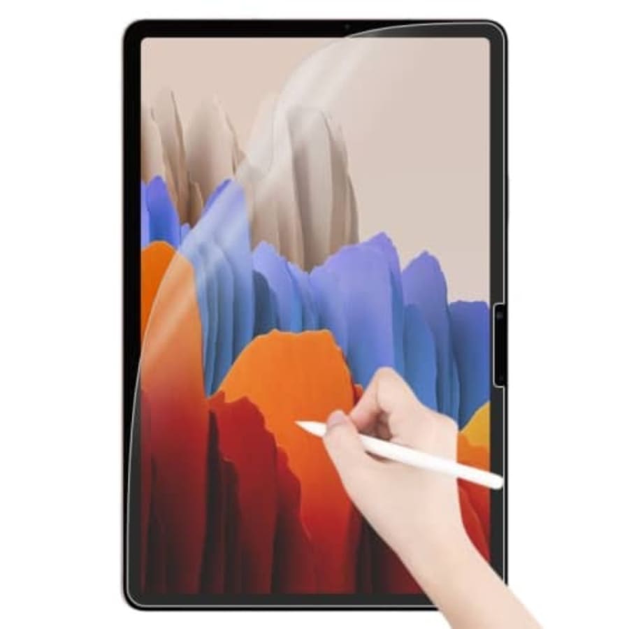 Hydrogel screen protector for Samsung Galaxy Tab A 10.5” (2018), T590/T595, 2-pack, from 9eight5, showing the protector on the tablet screen.