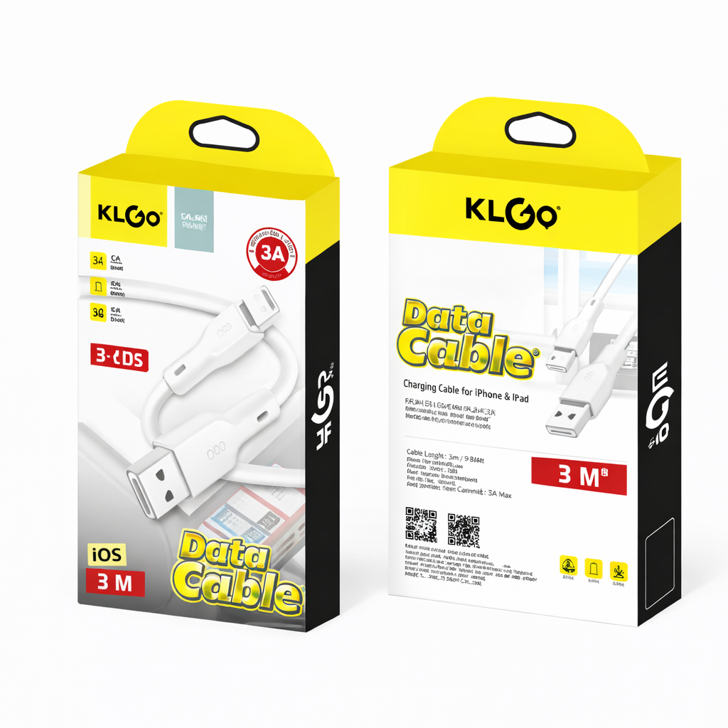 Nest & Stem Homewares Frankly Cotton iOS fast charge cable, 3m, showing durable white cotton braided charging cable with USB connector.