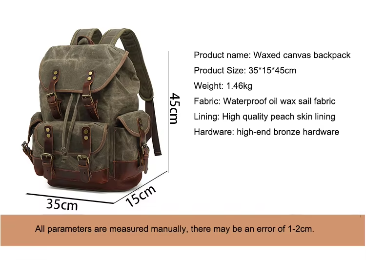Waxed Canvas Leather Backpack β Retro Heritage Rucksack | Travel & Adventure Pack