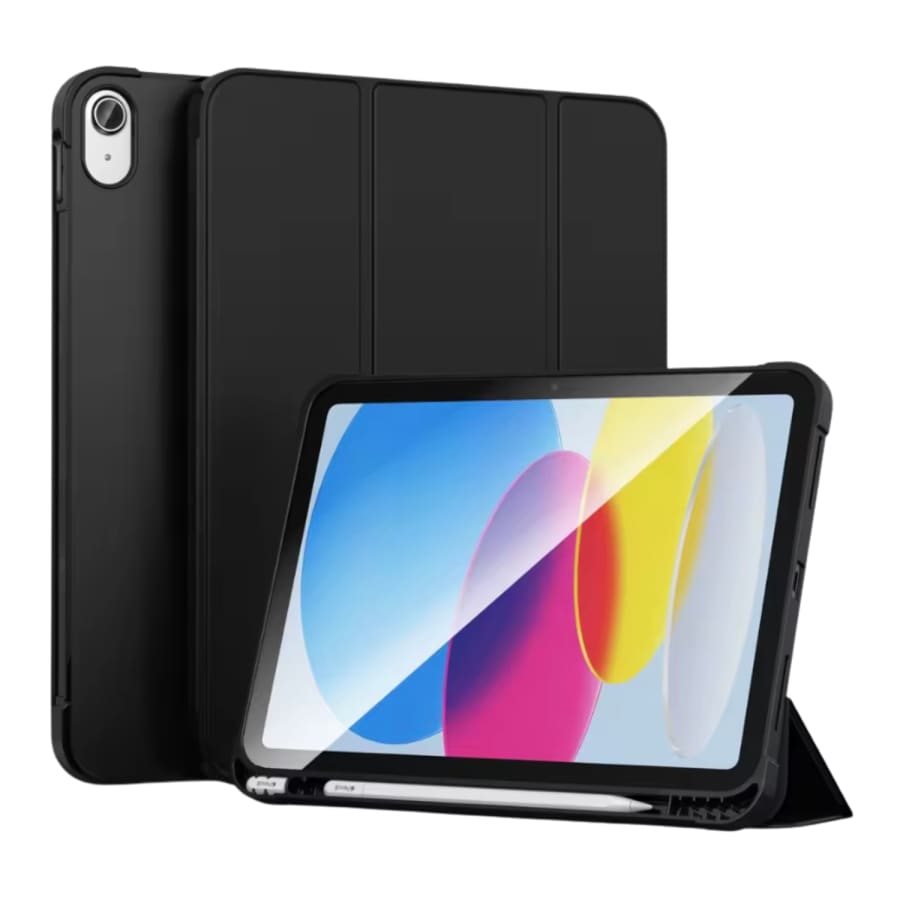 Black iPad cover by 9eight5 for 11-inch A16 (2025) and 10.9-inch 10th Gen iPad (2022), showing a sleek protective case.