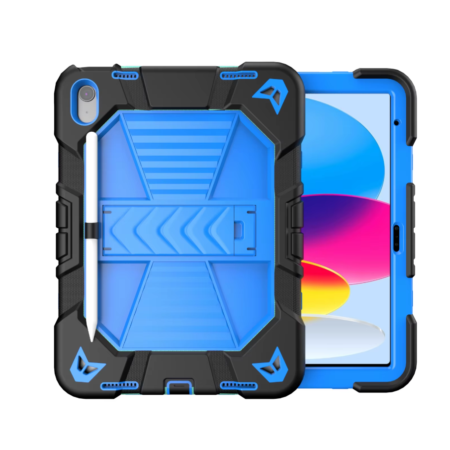 Blue TechPlus iPad Air 11-inch M2 rugged shockproof tablet case with kickstand for 4th-generation iPad Air.