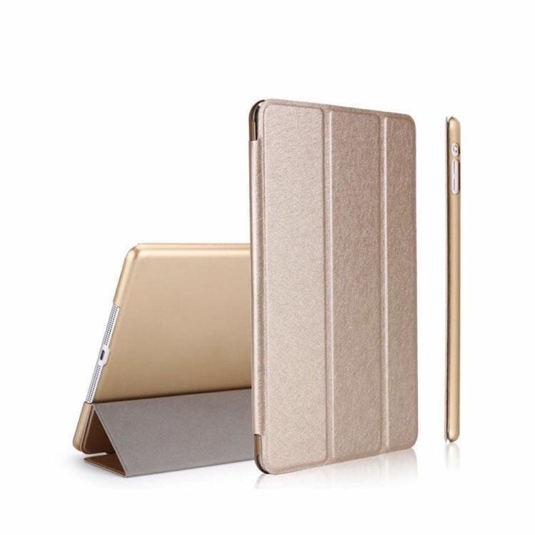 Gold synthetic leather cover for iPad Air 9.7-inch by 9eight5, showing the stylish protective case with open front design.