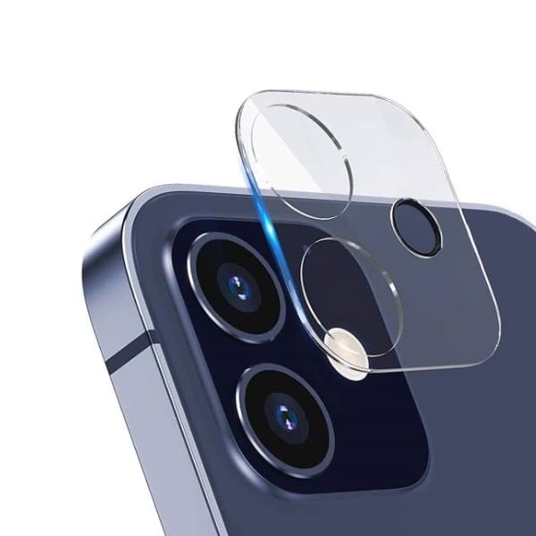 9eight5 iPhone 12 camera screen protector showing clear, protective film over the camera lens area.